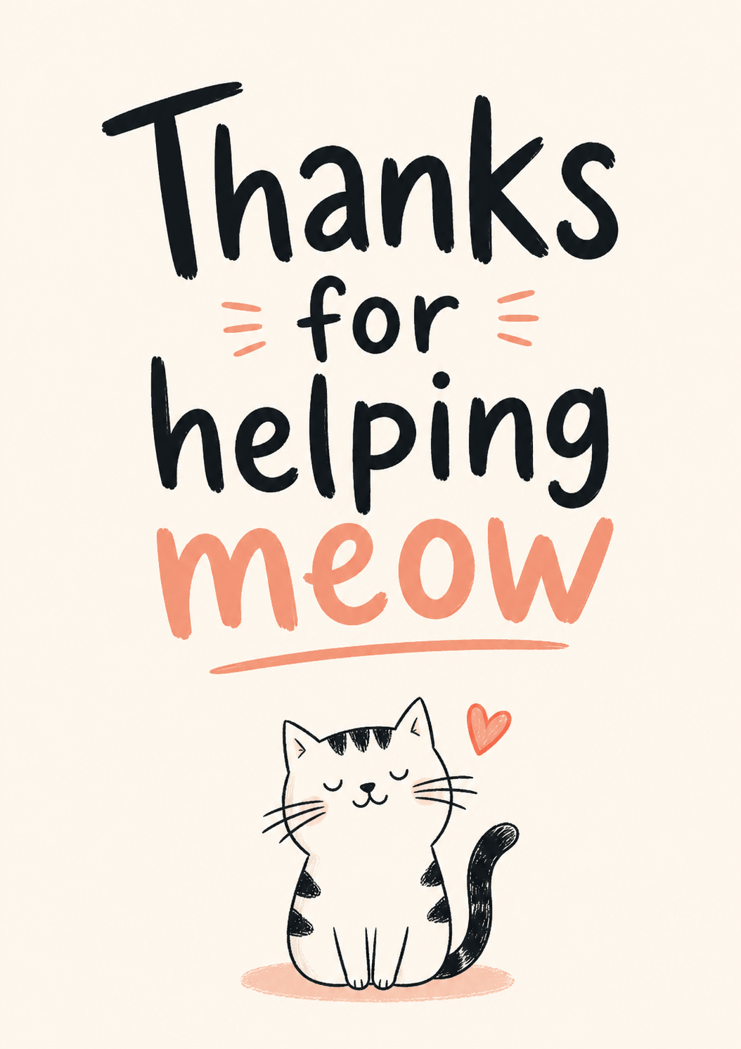 Postkarten-Vorlage: Thanks Meow – verspieltes Katzen-Dankesmotiv