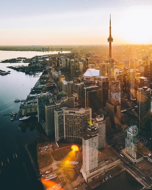 Toronto skyline with CN Tower at sunset