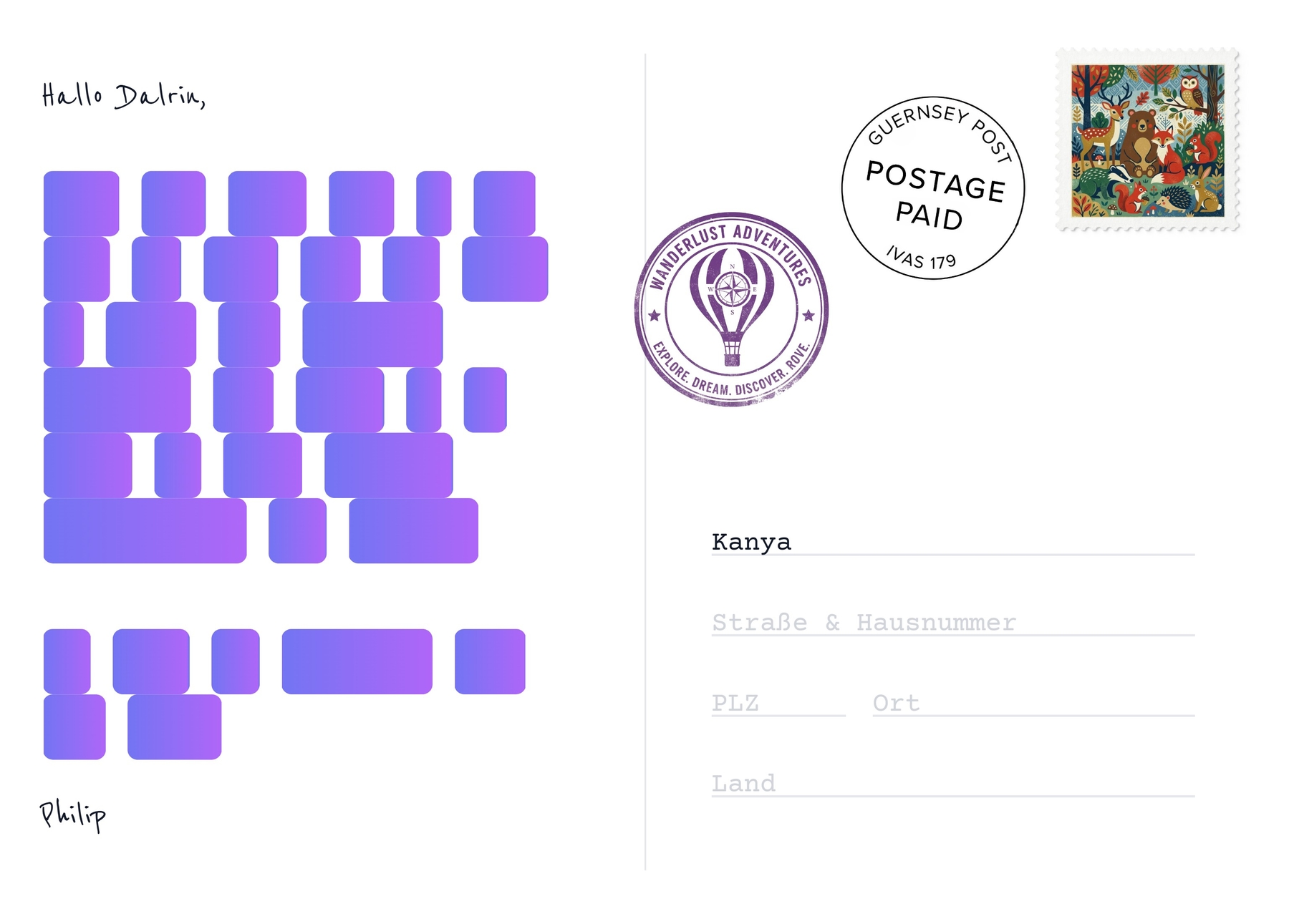 Postkarte Rückseite zensiert