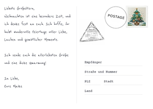 Werbefreie Postkarten-Rückseite mit festlicher Briefmarke