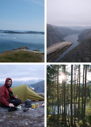 Carte postale avec photos d'un voyage en plein air en Norvège