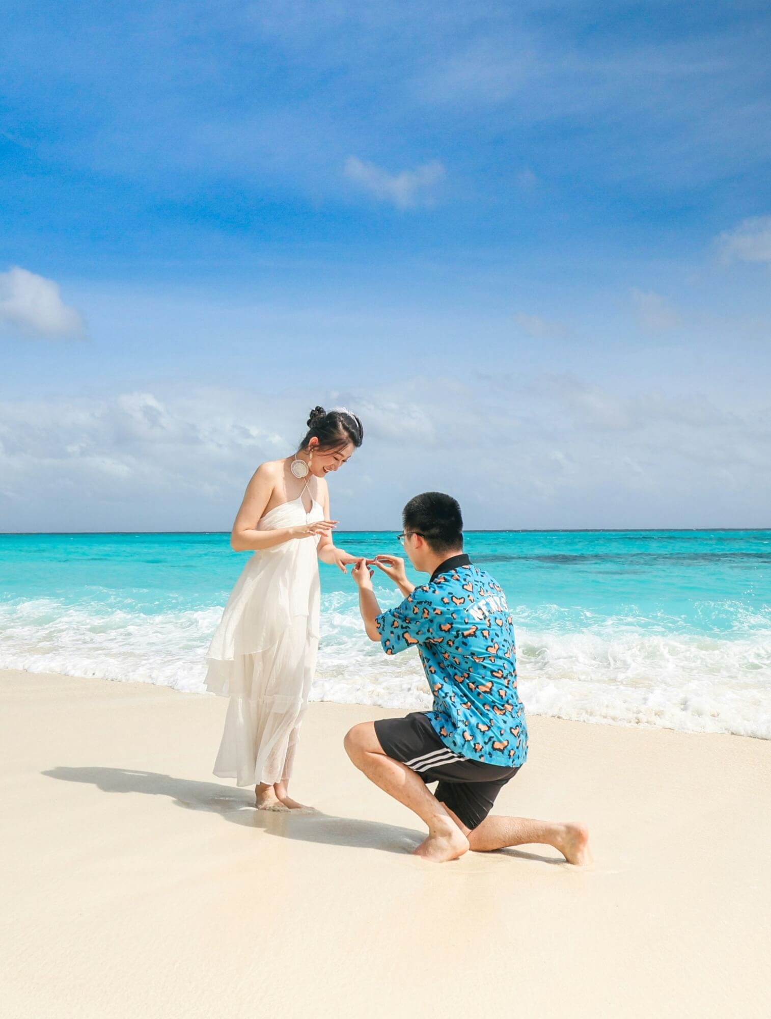 Persönliche Postkarte vom Hochzeitsantrag am Strand