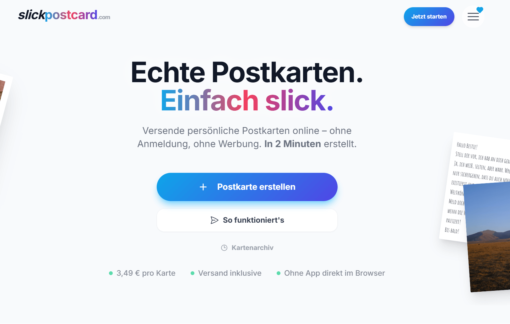 Screenshot: Klick auf den Button Neue Postkarte