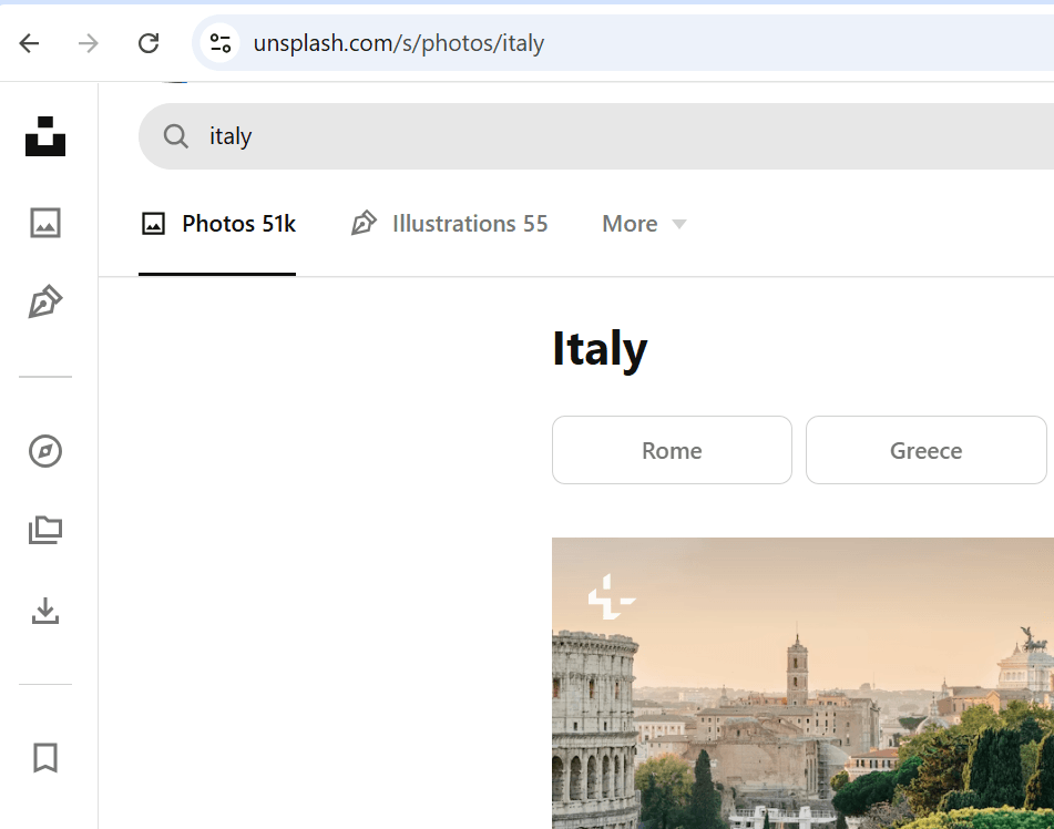 Screenshot der Unsplash Suchleiste